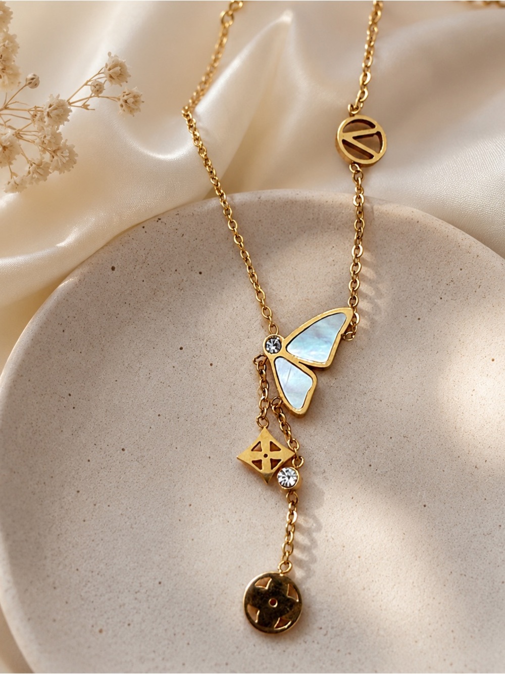 Gold Plated Butterfly Pendant Necklace - Gold